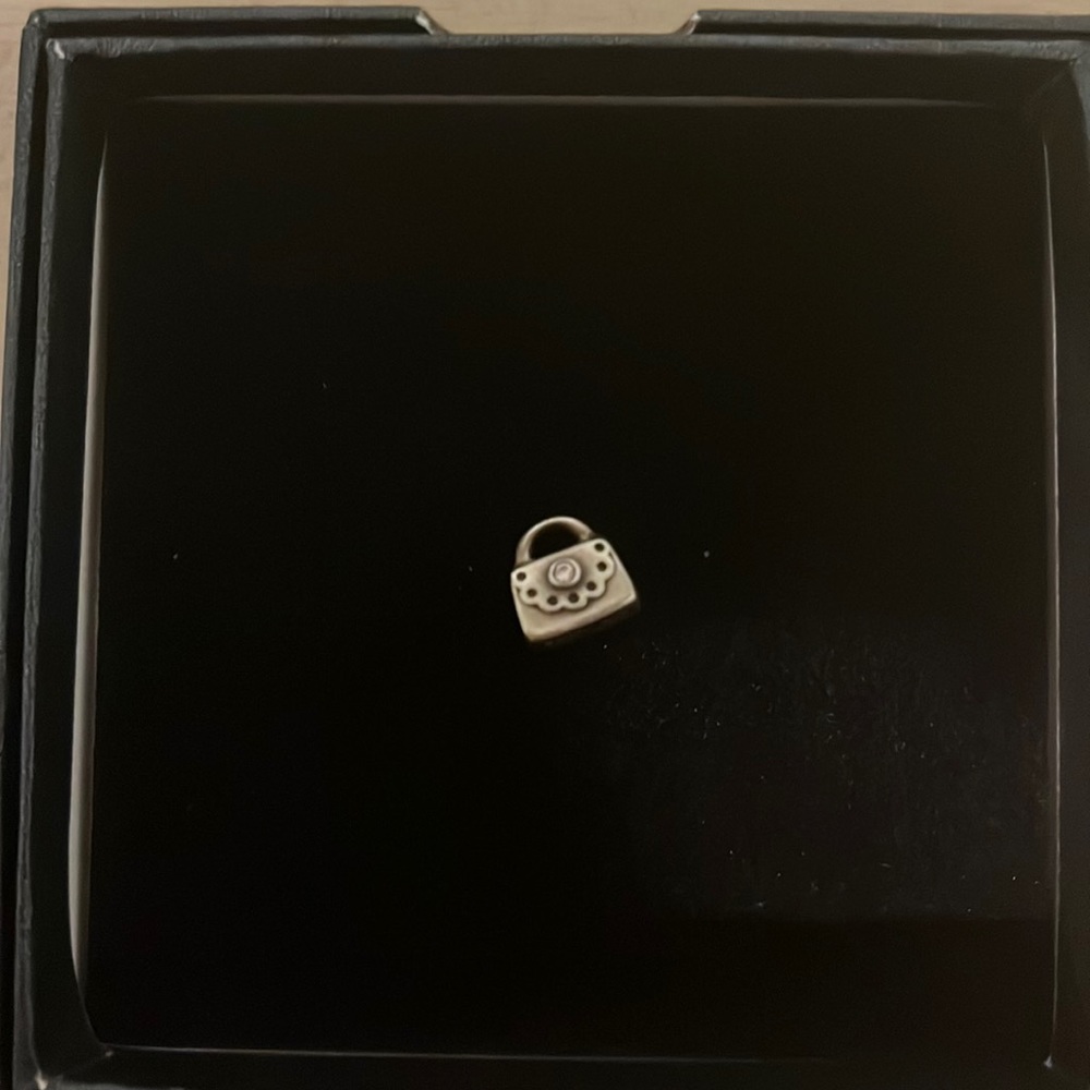 Purse silver pandora charm with pink stone